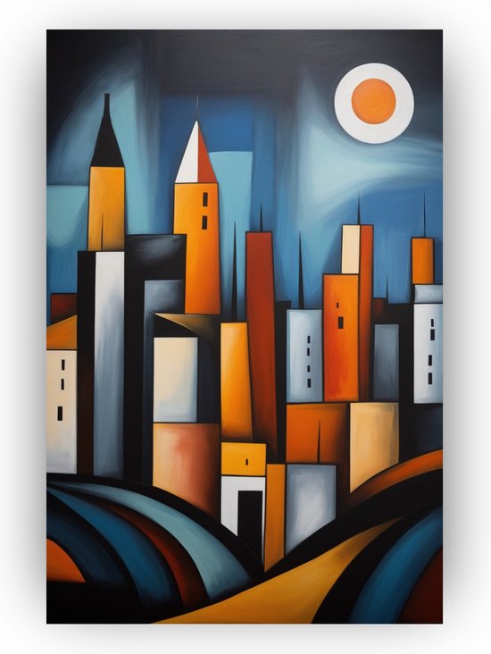 Skyline Picasso stijl - Kubisme schilderij - Canvas schilderijen Pablo Picasso - Moderne schilderijen - Schilderijen op canvas - Woonaccessoires - 50 x 70 cm 18mm