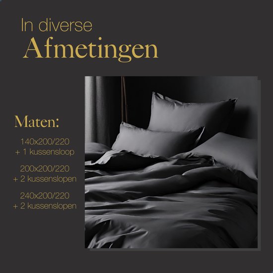Ten Cate Premium Dekbedovertrek - Dekbedovertrek 140 x 200 - Dekbedovertrekken - Dekbedovertrek 1 persoons - Satijn - Antraciet — afbeelding 4