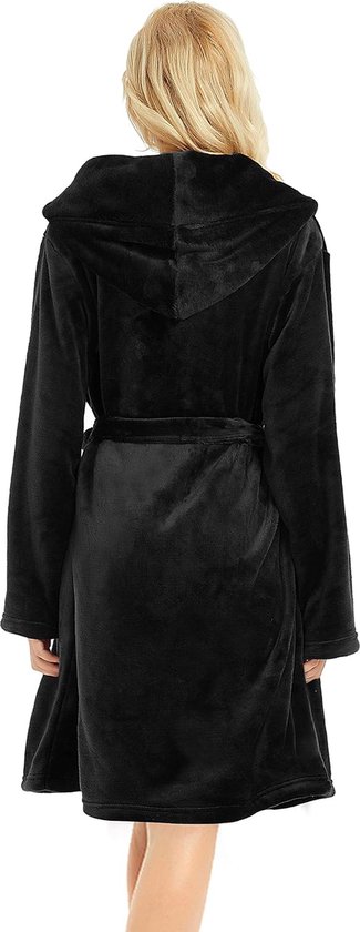 Generisch Badjas dames kort met capuchon badjas kort dames sexy fleece slaap badjas met zakken vrouwen robes pluche badjassen lange mouwen capuchon warme korte badjas ochtendjas kort knuffelig, roze