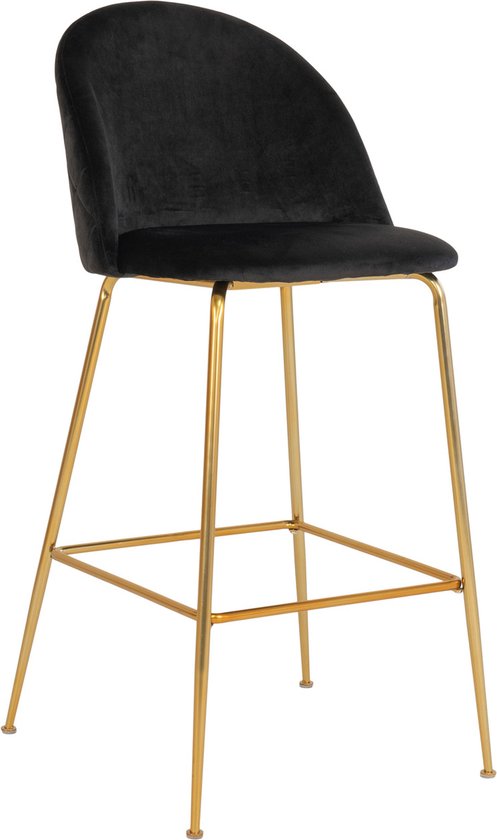Chaise de bar Velours Zwart - Structure Or - 60x55x108cm