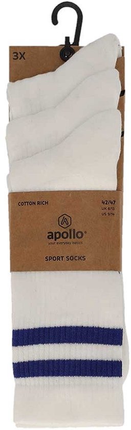 Apollo - Sportsokken Fashion - Wit - Maat 42/47 - Sportsokken heren - Tennissokken heren - Sportsokken heren 43 46