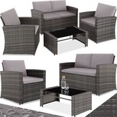 tectake® - Salon de jardin en osier Salon de jardin Lucca - 1 canapé/2 chaises/1 table avec plateau en verre - gris - 404918