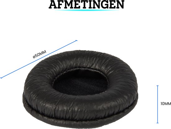 Zwarte oorkussen met afmetingen 50mm diameter en 10mm hoogte.
