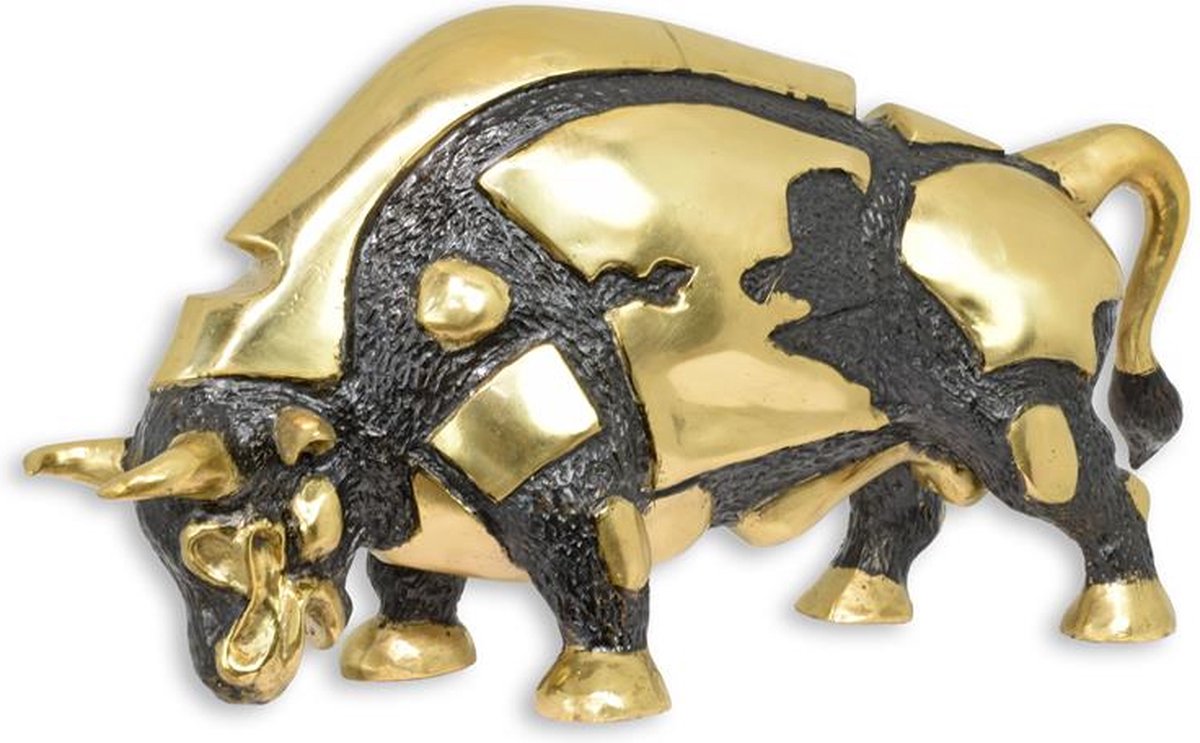 EEN MODERNISTISCH BRONZEN BEELD VAN EEN STIER - ZWART EN GOUD