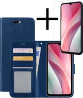Hoes Geschikt voor Samsung A15 Hoesje Book Case Hoes Flip Cover Wallet Bookcase Met Screenprotector - Donkerblauw.