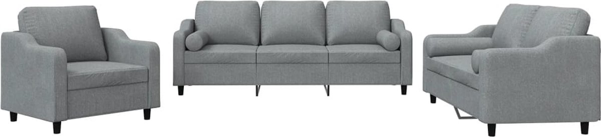 vidaXL - 3-delige - Loungeset - met - kussens - stof - lichtgrijs