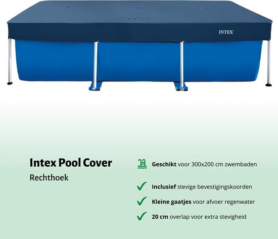 Intex rechthoekige zwembadafdekking in donkerblauw. Geschikt voor 300x200 cm zwembaden.