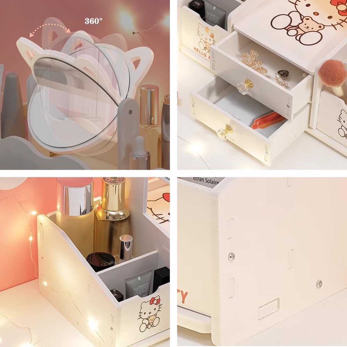 Make-up organizer met lade cosmetica-organizer make-uptafel organizer met spiegel wit desktop cosmetica-organizer multifunctionele ladebox voor commode slaapkamer badkamer