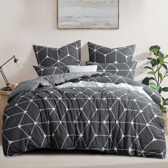 Beddengoed 220x240 katoen 3-delig - katoenen beddengoed 220 x 240 cm met geometrisch patroon, dekbedovertrek set 240x220 katoen met ritssluiting