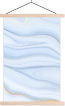 Posterhanger incl. Poster 40x60 cm - Schoolplaat - Marmer - Golf - Blauw - Patronen - Marmerlook - Pastel - Textielposter - Blanke latten