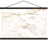 Posterhanger incl. Poster 60x40 cm - Schoolplaat - Marmer - Kalk - Goud - Luxe - Marmerlook - Wit - Textielposter - Zwarte latten