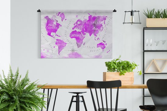 Tapisserie - Tapisserie - Wereldkaart - Rose - Peinture à l'huile - 150x100 cm - Tapisserie