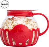 Micro-Pop Magnetron Popcorn Popper - BOX-ON - Popcornmaker - Rood - Temperatuurveilig Glas - 3-in-1 Deksel - Smelt Boter - Vaatwasmachinebestendig - Magnetron accessoire