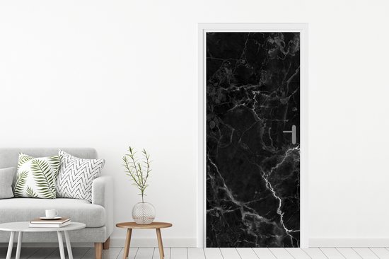 Deurposter 90x205 cm - Deursticker Marmer - Zwart - Wit - Textuur - Marmerlook - Meubelfolie zelfklevend - Deurfolie woonkamer - Interieurfolie fotobehang - Deur plakfolie - Deurstickers - Deurbehang sticker - Kamer decoratie