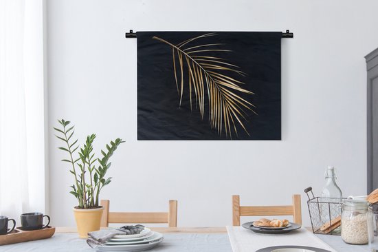Tapisserie - Toile murale - Plantes - Or - Zwart - Feuilles - Luxe - 90x67,5 cm - Tapisserie