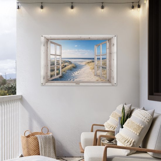 Tuindecoratie doorkijk - Strand - Zee - 120x80 cm - Tuin - Schutting decoratie - Tuinposter - Schuttingdoek - Buitenposter - Tuinversiering - Balkon decoratie - Tuinschilderij