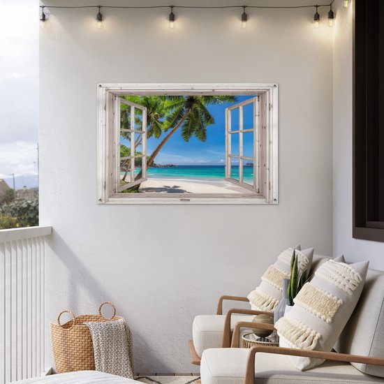 Poster de jardin palmier transparent - Décoration de jardin plage - 120x80 cm - Décoration murale pour extérieur - Décoration clôture mer - Poster extérieur - Toile de clôture - Toiles de jardin - Toile de Jardin - Poster balcon..