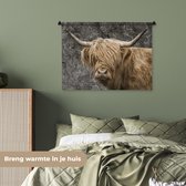 Wandkleed - Wanddoek - Schotse hooglander - Wereldkaart - Dieren - 90x67.5 cm - Wandtapijt