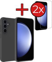 Hoesje Geschikt voor Samsung S23 FE Hoesje Siliconen Case Hoes Met 2x Screenprotector - Hoes Geschikt voor Samsung Galaxy S23 FE Hoes Cover Case - Zwart