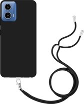 Cazy Soft TPU Telefoonhoesje met Koord - geschikt voor Motorola Moto G34 - Toestel Hoesje met Koord - Zwart