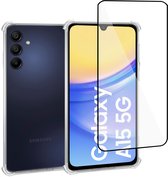 Geschikt voor Samsung Galaxy A15 - Hoesje + Screenprotector – Full Cover Gehard Glas + Shock Proof Case – Transparant