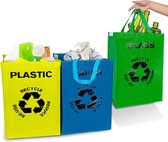 Afvalscheidingssysteem, 3 stuks, recyclingsysteem, zakken, recycling containers, 40 liter, grote verzamelcontainer voor afvalopslag in de keuken, voor glas, plastic en papier