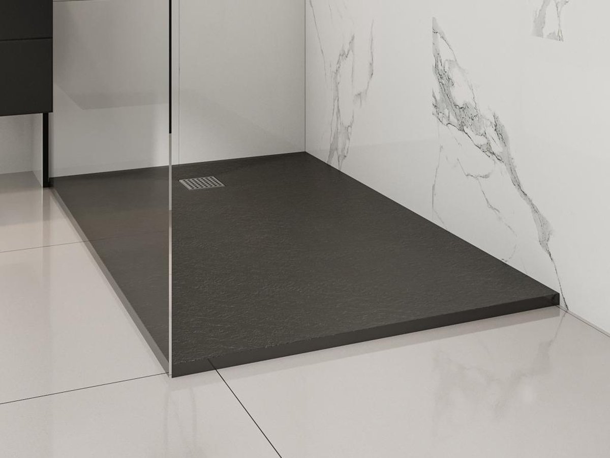 Vente-unique Opzet- of inbouwdouchebak in hars - Zwart - 140 x 90 cm - Snijdbaar - MIRNOSA