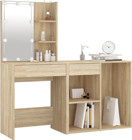 vidaXL Kaptafel Met LED-verlichting 86,5x35x136 cm Zwart, Make-up Tafel, Slaapkamer Wandtafel