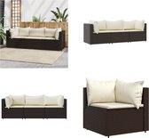 vidaXL - 3-delige - Loungeset - met - kussens - poly - rattan - bruin