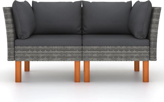 vidaXL - Hoekbank - Grijs - Poly rattan en massief eucalyptushout | Leen Bakker
