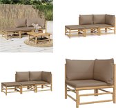 vidaXL 3-delige Loungeset met kussens bamboe taupe - Loungeset - Loungesets - Tuinset - Bamboe Loungeset