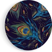 Artaza Forex Muurcirkel Getekende Pauw Veren Achtergrond - 70x70 cm - Wandcirkel - Rond Schilderij - Wanddecoratie Cirkel - Muurdecoratie