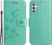 Coverup Fleurs et Papillons Book Case Adapté pour Samsung Galaxy S24 Case - Cyan