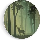 Artaza Forex Muurcirkel Hert In Het Bos - Silhouet - 60x60 cm - Wandbord - Wandcirkel - Rond Schilderij - Wanddecoratie Cirkel