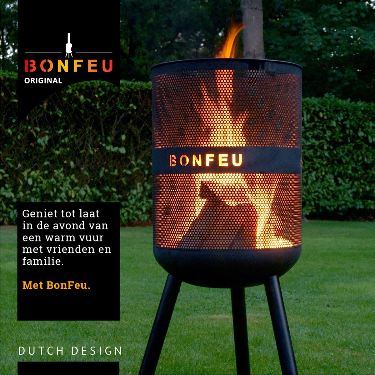 BonFeu BonVes Fire Basket 45 cm - With Grill Grate and Poker - Black