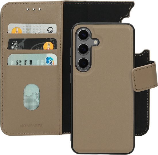 Foto: Mobiparts hoesje geschikt voor samsung galaxy s24 wallet 2 in 1 boekhoesje magsafe echt leder uitneembare case sterke magneet sluiting contactloos betalen beige