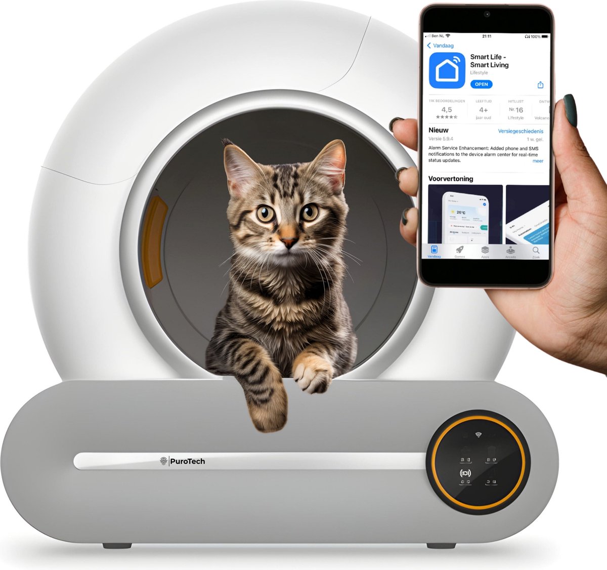 Automatische Zelfreinigende Kattenbak XXL - App Bediening, Geurvrij Voor Meerdere Katten