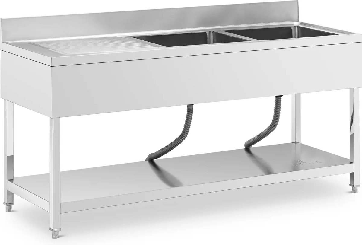 Royal Catering Rinse Table - 2 BELVIS - roestvrij staal - 180 x 60 x 97 cm - Royal Catering