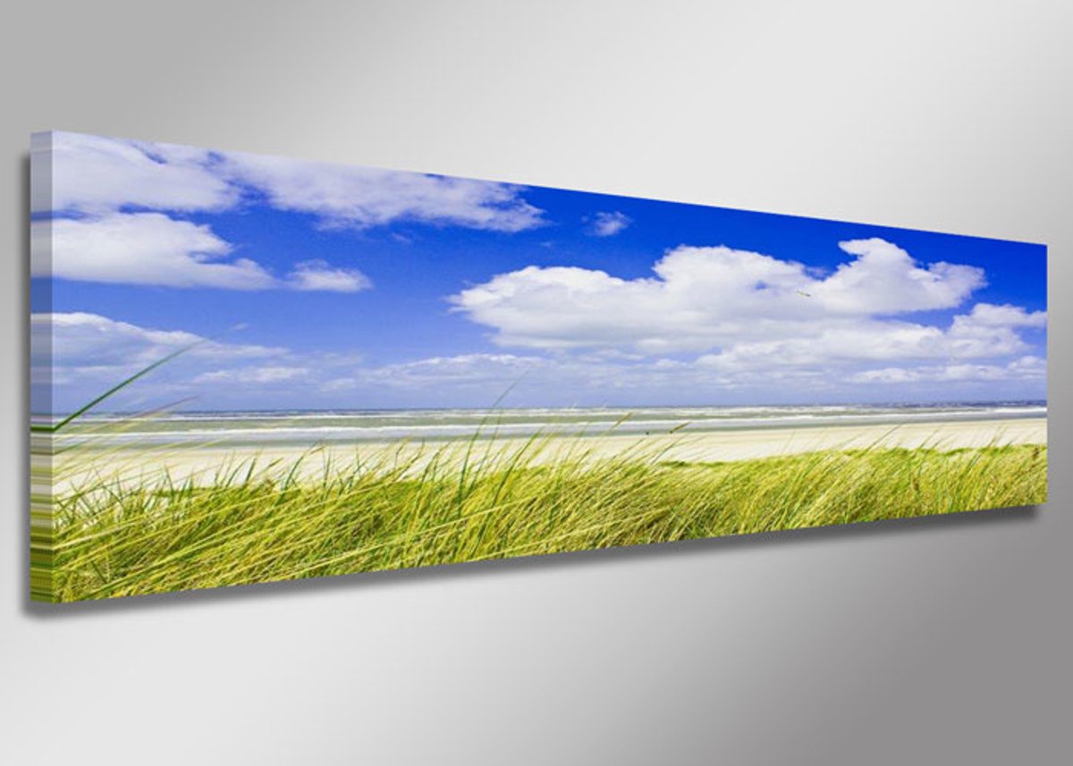 karo-art Schilderij - Het strand, Noordzee, 120x40cm. Incl haakjes om op te hangen Multikleur