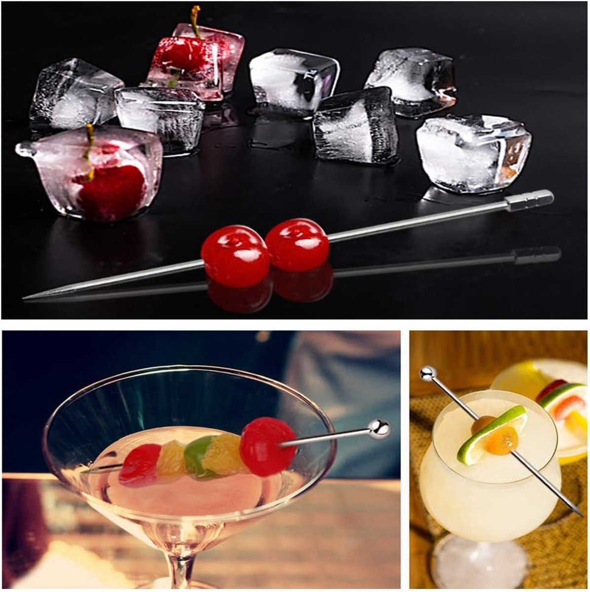 Lot De 20 Cure-dents Cocktail En Acier Inoxydable 10,7 Cm - Réutilisables - Pour Boissons, Apéritifs, Décorations - Cylindre Argenté - 4