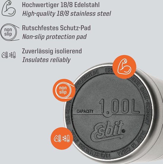 Esbit Majoris Thermobeker, roestvrij staal, BPA-vrij, zwart en zilver, 0,4 l en 0,55 l, voor warme gerechten, soep, lunch