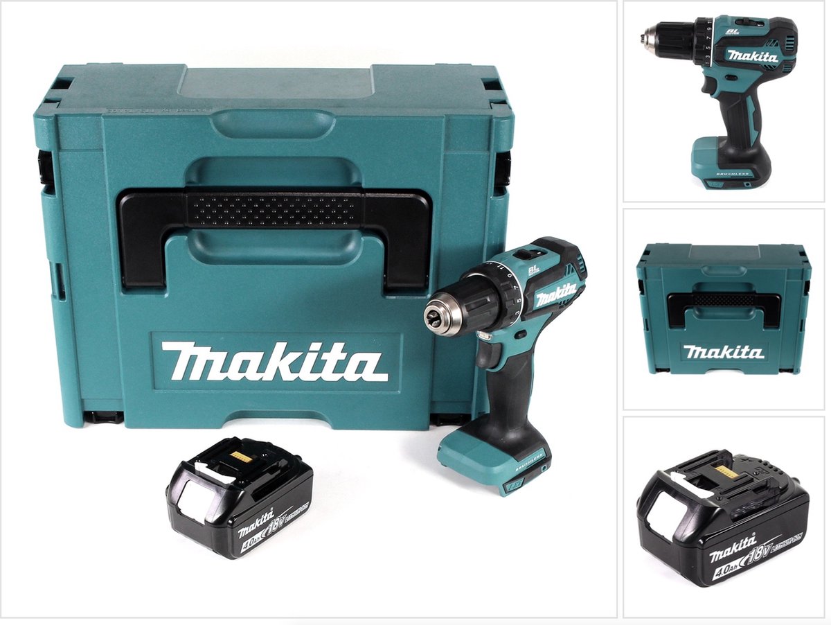 Makita DDF 485 M1J accuboormachine 18V 50Nm solo in Makpac + 1x 4.0 Ah accu zonder lader