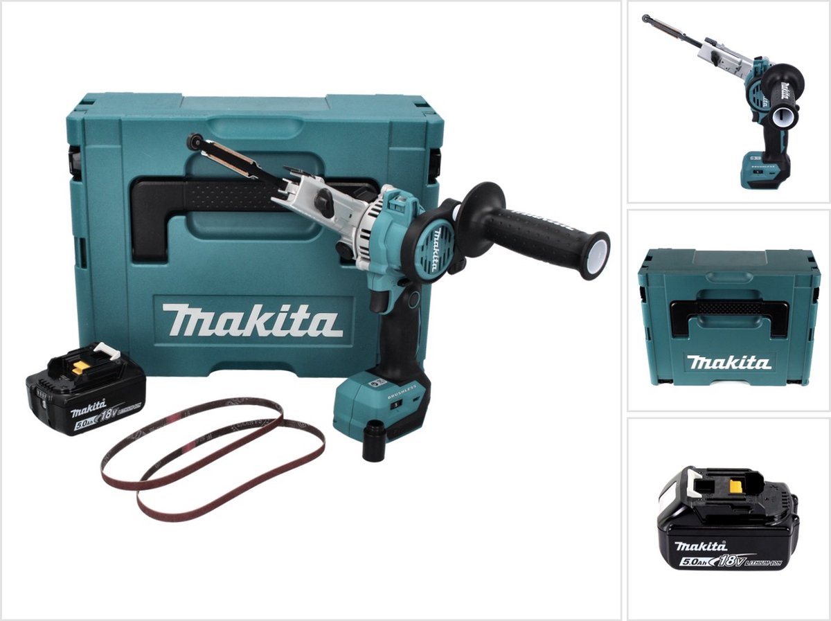 Makita DBS 180 T1J accu-bandvijl 18 V 9 x 533 mm borstelloos + 1x oplaadbare accu 5.0 Ah + Makpac - zonder lader