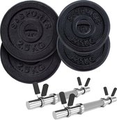 Halterschijf - Gewicht schijven - Halterschijf 30mm - Fitness schijven - Weight plates - 7.5 kg - Gietijzer - Set van 2 - Zwart - Zilver - 31 x 31 x 5.2 cm
