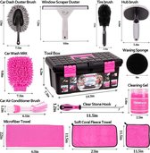 Roze autoreinigingsset voor binnen en buiten, autowasset voor vrouwen - reinigingsgel, microvezel reinigingsdoek, autowashandschoen, stofdoek, rakel, microvezel wax-applicator (17 stuks)