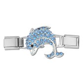 Schakel - Bedel - Charm - Dolfijn - 9mm - Geschikt voor - Nomination armband - Italiaanse Schakelarmband - Aqua