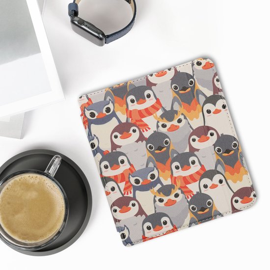 kwmobile e-reader hoesje geschikt voor Tolino Vision 6 hoes - E reader flip case met magnetische sluiting - Ereader cover - Pinguïn Ontwerp design in grijs / geel / bruin van kwmobile — afbeelding 5