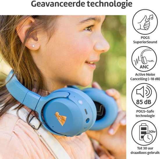 POGS - The Turtle - Draadloze over-ear koptelefoon met Noise Cancelling - Bluetooth - Veilige volumebegrenzing - Duurzaam - Gratis app voor extra functies - rBlauw