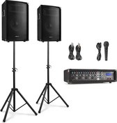 Professionele Karaokeset - Vonyx VX210 - met 2x 10 inch speakers - 4 kanaals mixers met ingebouwde versterker - 2x speakerstandaard