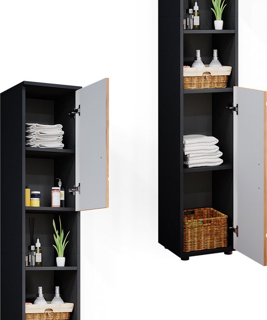 Vicco Meuble de salle de bain Irma, 30 x 192 cm, Anthracite/Chêne doré puissant